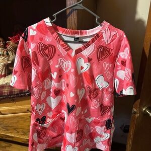 SHEIN Pink and Red Scrub Shirt